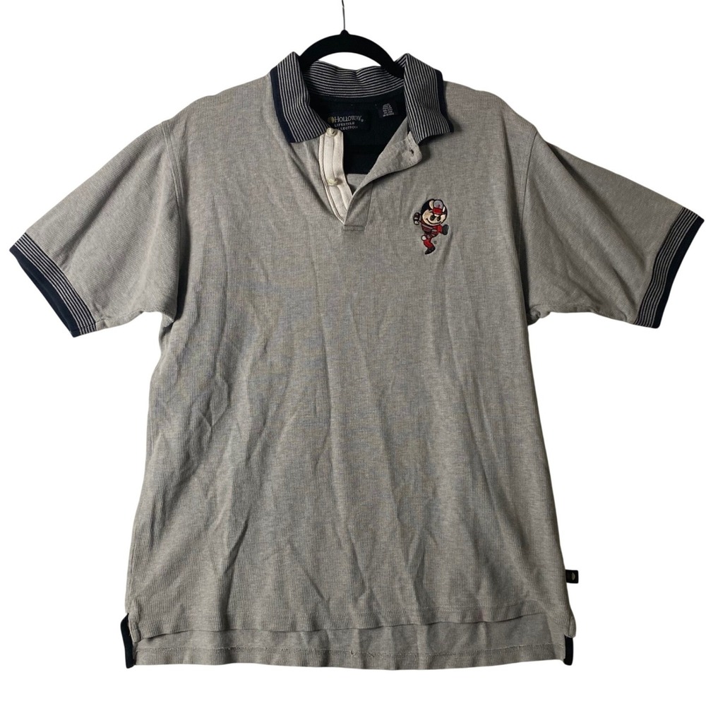 Vtg Ohio State Brutus Buckeye Polo Shirt Mens Medium Gray Waffle Knit OSU